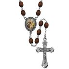 ST. ANTHONY BROWN WOOD BEAD ROSARY